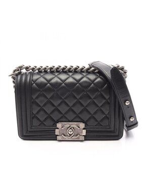 Chanel Shoulder Bag Boy Small Black Leather Chain